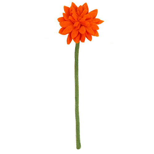 Vilten Gerbera Oranje op Groene Steel - 38cm