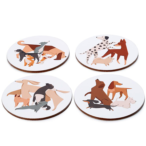 Onderzetters - Barks Honden - Set van 4 - Kurk - 10cm