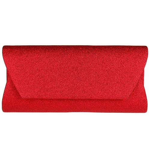 Avondtasje - Donkerrood Glitterstof - Groter Formaat - Magneetsluiting - Goudkleurige Schouderketting - 26x12.5cm