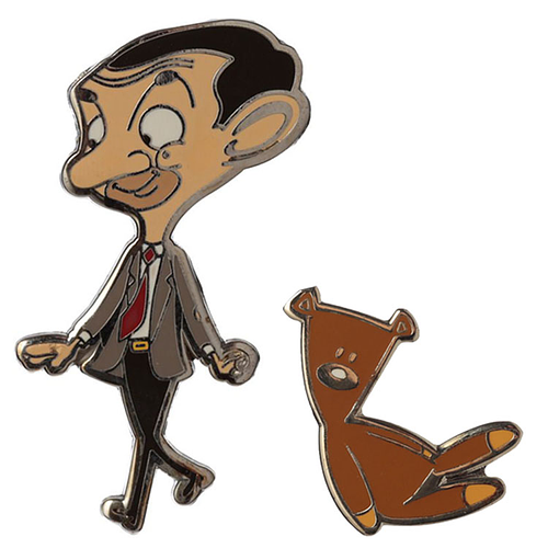 Emaille Button Mr. Bean en Teddybear - 2,5-4x2cm