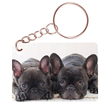 Sleutelhanger 6x4cm - Franse Bulldog Pups Duo op Kleed