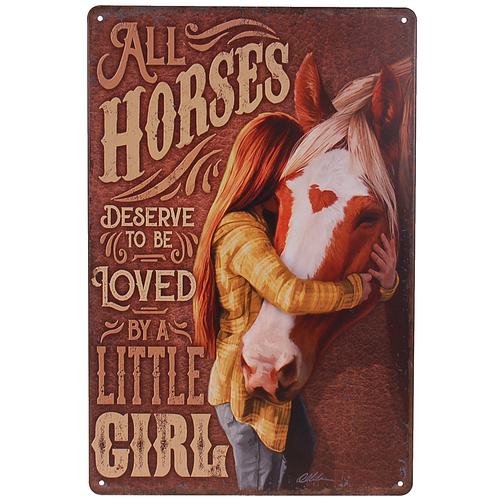 Metalen Plaatje - Paard Knuffel - All Horses Deserve To Be Loved By a Little Girl - 20x30cm