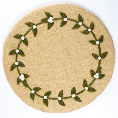 Onderzetter Vilt - Mistletoe - Beige/Groen/Wit - 35 cm - Fairtrade 