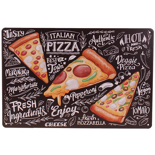 Metalen Plaatje - Pizza Slices & Teksten - 20x30cm