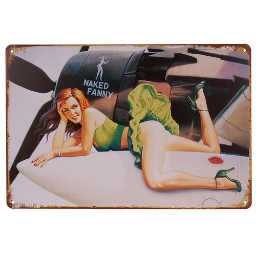 Metalen Bord - Naked Fanny - PinUp Model - Vliegtuig WW2 - 20x30cm
