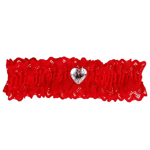 Kousenband grote maat - rood met kant en strass hartje