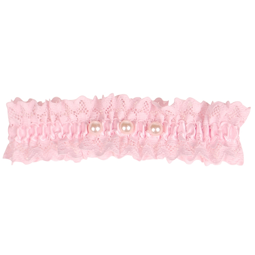 Roze kousenband met kant en pareltjes 