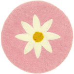 Vilten Onderzetter Rond- Roze met Witte Margriet - 20 cm - Fairtrade Homedeco