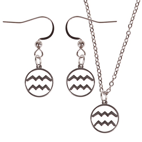 Set - Kinderketting 45cm - Oorbellen Zilverkleurig - hanger sterrenbeeld Waterman