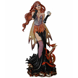 Beeldje Fantasy - Vurige Boself met Glazenbol & Rood Draakje - Medium - Polyresin - 23x10,5cm