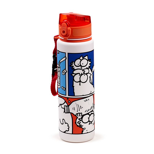 Drinkfles -Simons Cat - Rood&Wit&Blauw&Geel&Roze - Pop Top - Ecozen - 24x6.5x6.5cm - 600ml