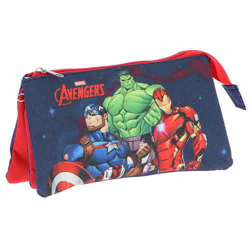 Etui 3-Vaks - Avengers - Captain American/Hulk/Iron Man - Blauw & Rood - 21,5x12x1-9cm