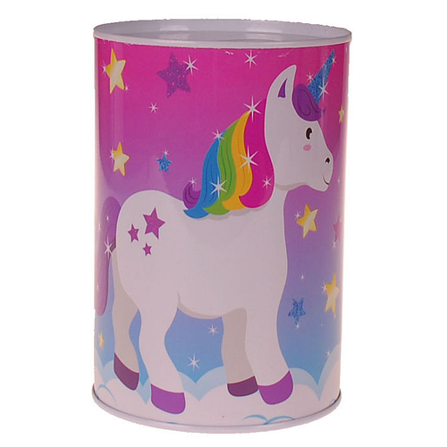 Spaarpot Blik - Eenhoorn Unicorn Sterren Wolken - Roze&Blauw - 15x10cm