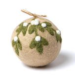 Kerstbal Vilt - Mistletoe Trosje Large - Beige/Groen/Wit - 8cm - Rond - Fairtrade