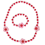 Kinderketting en armbandje met roze kraaltjes met bloemetjes 