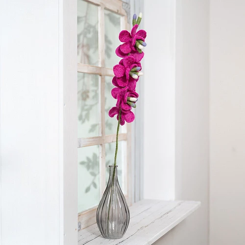 Bloem Vilt - Ridderspoor Fuchsia - Groen met Fuchsia - 60cm - Fairtrade Homedeco
