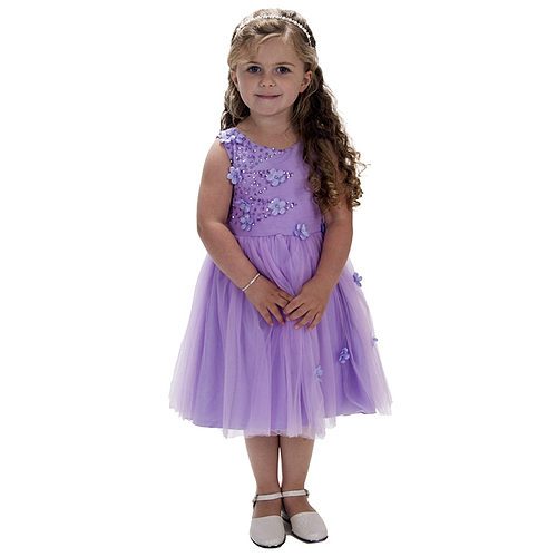 Meisjesjurk lila met organza en bloemetjes