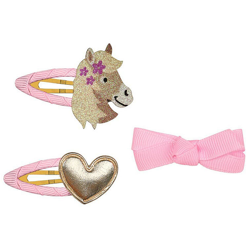 Haarclips set van 3 Paard/Hartje/Strikje - lichtroze - 5x4cm
