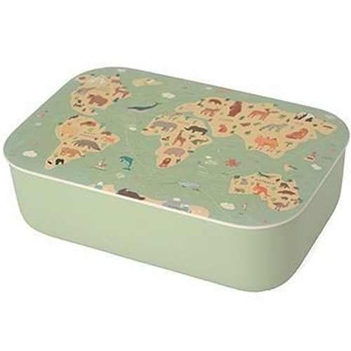 BioLoco Lunchbox PLA - Wereldkaart met dieren - Inclusief Splitter - 18,7x12,7x6,5cm