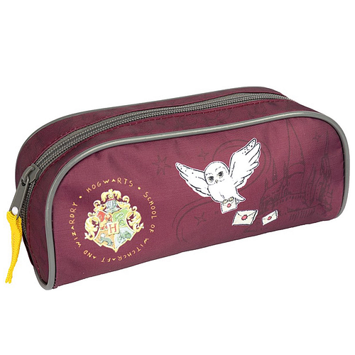 Etui - Harry Potter Wijnrood - Hedwig met Post - Logo Zwijnstein/Hogwarts - 22 cm