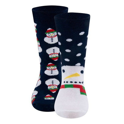 Dubbelpak Kindersokken Donkerblauw met Sneeuwpoppen