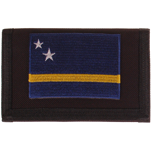 Zwarte klittenbandportemonnee 12x9cm - Applicatie 8x6cm vlag Curaçao