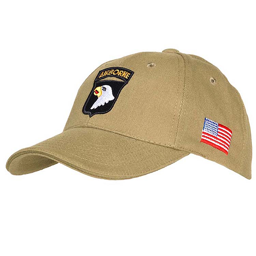 Baseball cap 101st Airborne Geborduurd Logo en Amerikaanse Vlag - Beige