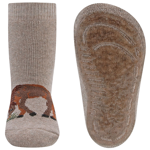 Antislipsokken Ewers maat 35/38 - Beige met Paard Donkerbruin Grazend - Siliconenzool