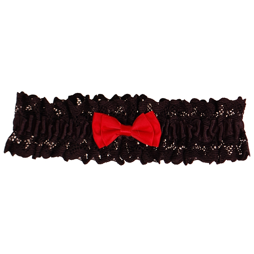 Kousenband zwart met kant en rood strikje