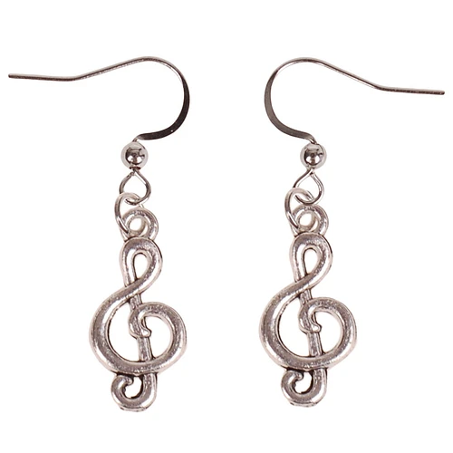 Oorbellen Zilverkleurig - Hangertje Muzieksleutel zilverkleurig 2cm