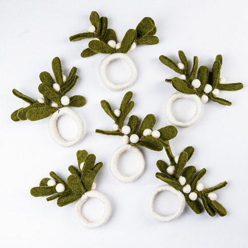 Servetringen Vilt - Mistletoe - Groen/Wit - Set 6 stuks - Fairtrade