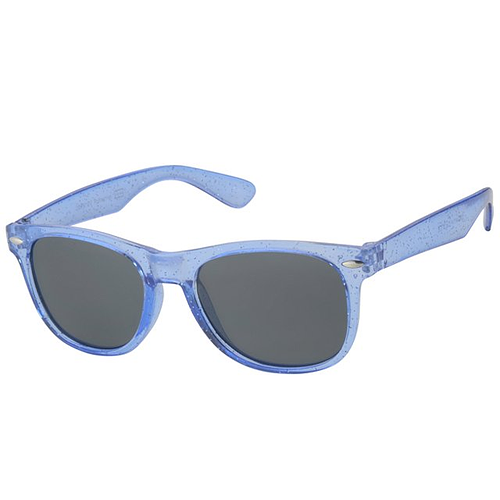 Meisjeszonnebril donkerblauw semitransparant montuur met glitters 5-8jr - 100% UV cat 3