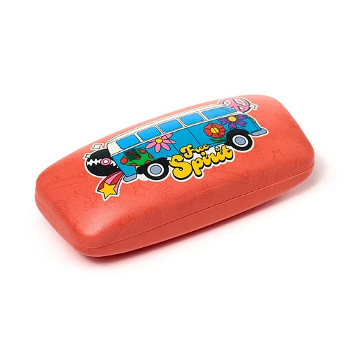 Brillenkoker/Zonnebril Houder Case - Volkswagen Busje T1 Free Spirit Flower Power - Oranje - 5x16x6cm