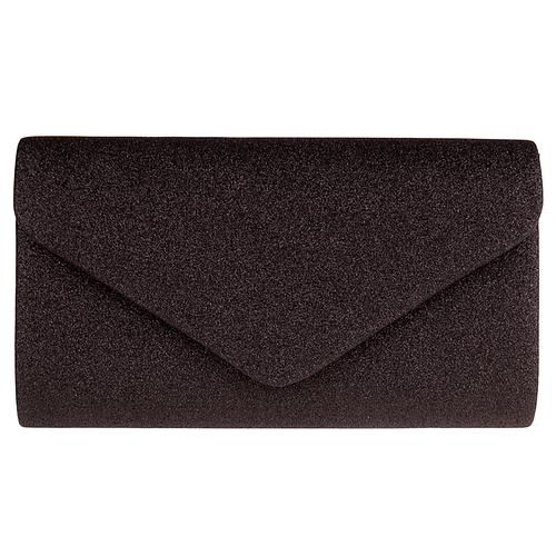 Avondtasje - Zwarte Glitterstof Envelop - Magneetsluiting - Schouderketting - 20x11cm