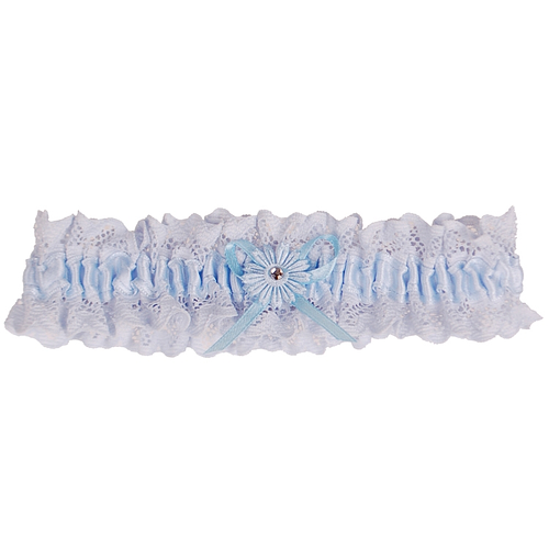 Kousenband blauw kant met bloemtje en strass