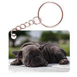 Sleutelhanger 6x4cm - Franse Bulldog Pup op Kleed