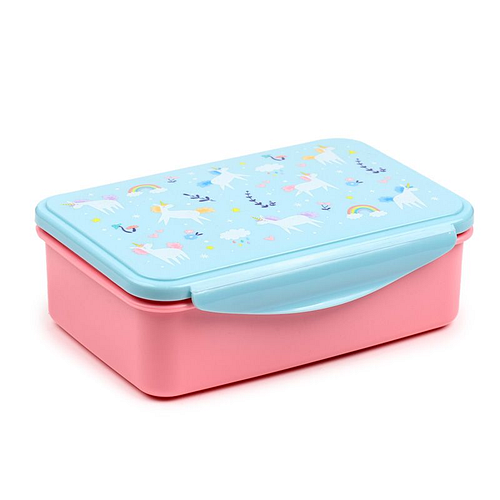 Lunchtrommel/Broodtrommel - Unicorn Magic - Magische Eenhoorn - Clip Lock - Roze&Lichtblauw - 7x21x14,5cm