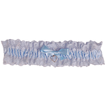 Kousenband Blauw Broderie - blauw strikje en zilverkleurig hartje