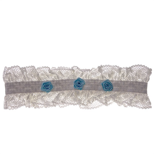 Kousenband XXL - ivoor met blauwe bloemetjes