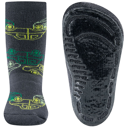 Antislipsokken Ewers maat 35/38 - Donkergrijs met Autos Design Groen & Geel - Siliconenzool