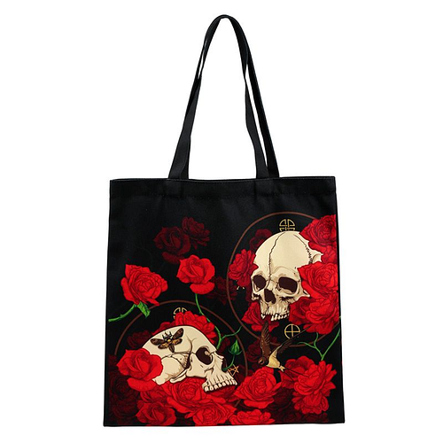 Boodschappentas - Skulls& Roses - Zwart met Rood - 39x40cm