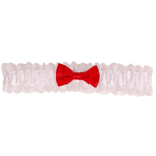 Kousenband wit met rood strikje 