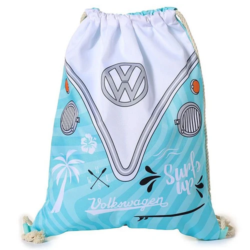 Trekkoord tas Gerecycled - Volkswagen T1 lichtblauw Surf Adventure
