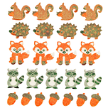 Foam Stickers - Bosdieren met Glitters - 24 Stuks - 2.5-4.2cm - Eekhoorn & Egel & Vos & Wasbeer & Eikeltjes 