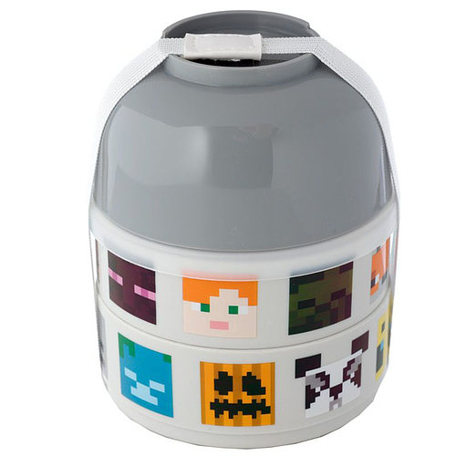 Lunchtrommel Gestapelde Ronde Bento Box Minecraft Gezichten BPA vrij - 13x10x10cm (LxBxD)