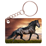 Sleutelhanger 6x4cm - Zwart paard - Fries Paard op bruine achtergrond