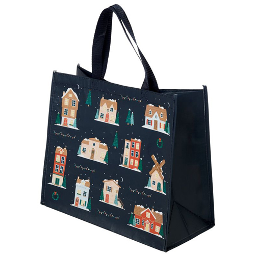 Shopper Boodschappentas Kerstdorp met Sneeuw - Kerst Thema - Duuzaam Herbruikbaar RPET - 33x40x17cm