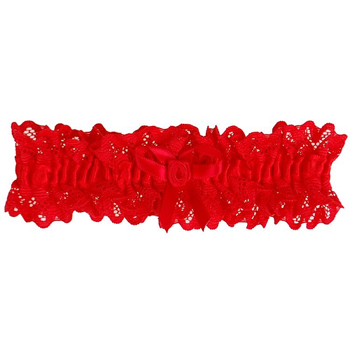 Kousenband grote maat - rood kant met strikje en roosje