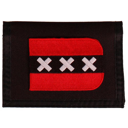 Portemonnee zwart 14x10cm - Vlag Schildvorm Amsterdam - 8x6cm 
