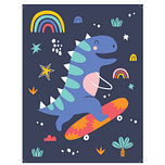 Schilderen op Nummer Set - Kind 6+ - Funny Dino Skateboard - Plaat Karton + Bonusplaat - incl. Verf & Penselen - 18x24cm